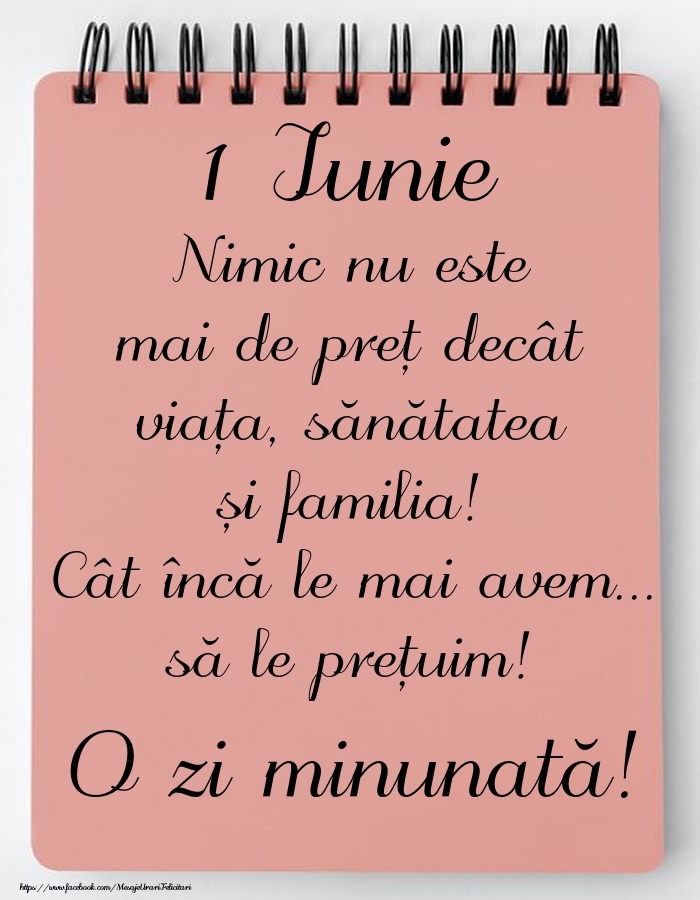 Mesajul zilei de astăzi 1 Iunie - O zi minunată!