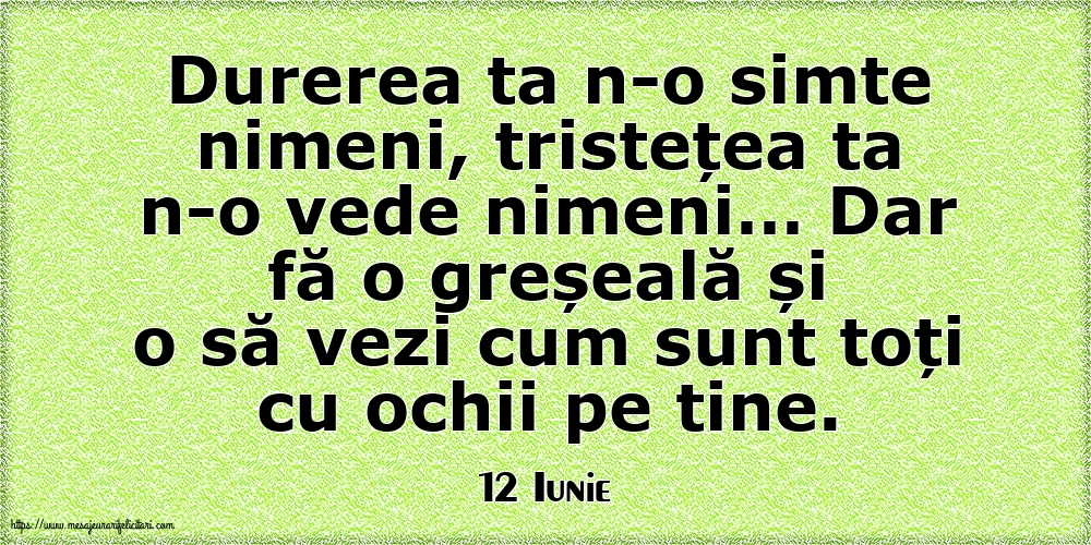 Felicitari de 12 Iunie - 12 Iunie - Durerea ta n-o simte nimeni, tristețea ta n-o vede nimeni…