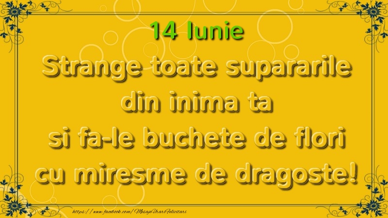 Strange toate supararile din inima ta si fa-le buchete de flori cu miresme de dragoste! Iunie  14