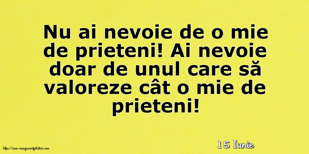 Felicitari de 15 Iunie - 15 Iunie - Nu ai nevoie de o mie de prieteni!