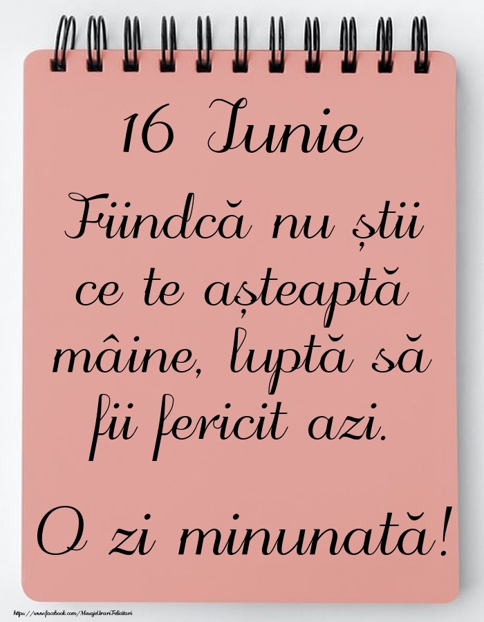 Felicitari de 16 Iunie - Mesajul zilei -  16 Iunie - O zi minunată!