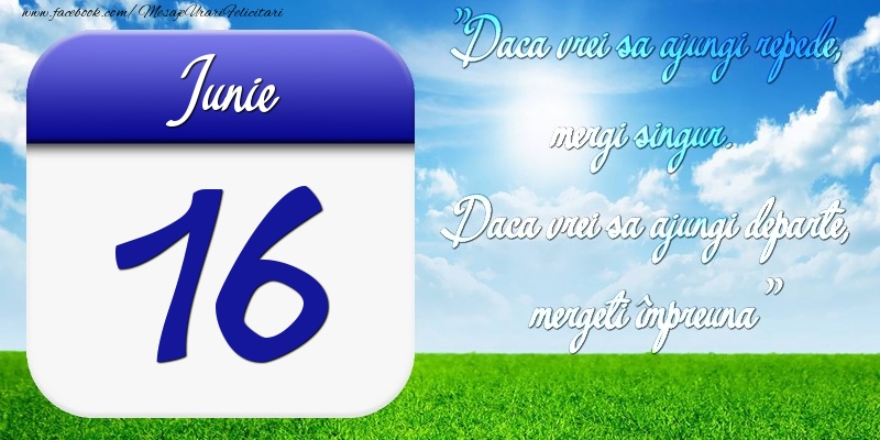 Iunie 16 Dacă vrei să ajungi repede, mergi singur. Dacă vrei să ajungi departe, mergeţi împreună
