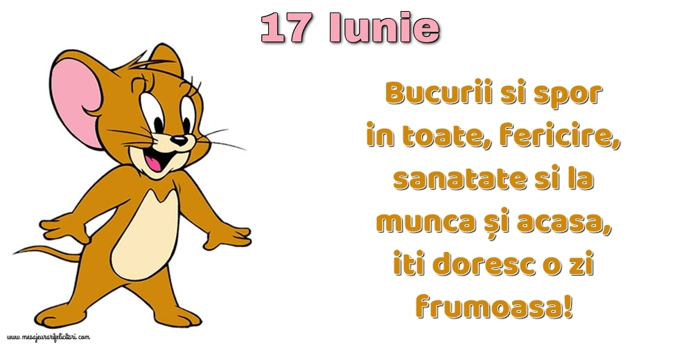 Felicitari de 17 Iunie - 17.Iunie Bucurii si spor in toate, fericire, sanatate si la munca și acasa, iti doresc o zi frumoasa!
