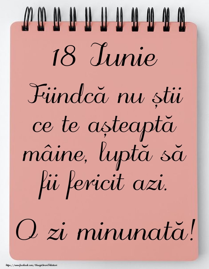 Felicitari de 18 Iunie - Mesajul zilei -  18 Iunie - O zi minunată!