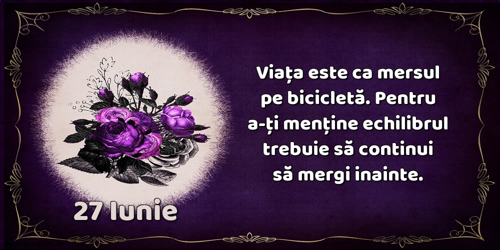 27.Iunie Viața este ca mersul pe bicicletă. Pentru a-ți menține echilibrul trebuie să continui să mergi inainte.