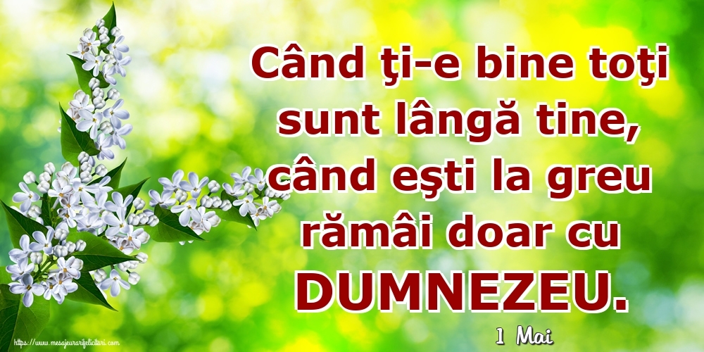 Felicitari de 1 Mai - 1 Mai - Când ţi-e bine toţi sunt lângă tine, când eşti la greu rămâi doar cu DUMNEZEU.
