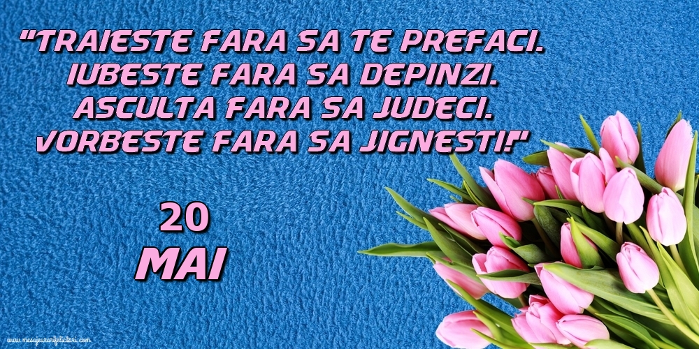 20.Mai Trăieşte fara sa te prefaci. Iubeşte fara sa depinzi. Asculta fara sa judeci. Vorbeste fara sa jignesti!