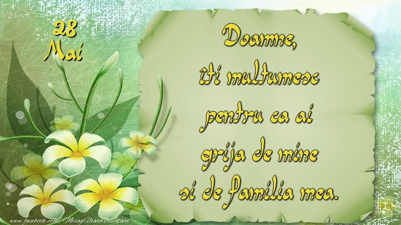 Doamne, îţi mulţumesc pentru că ai grijă de mine şi de familia mea.  28Mai