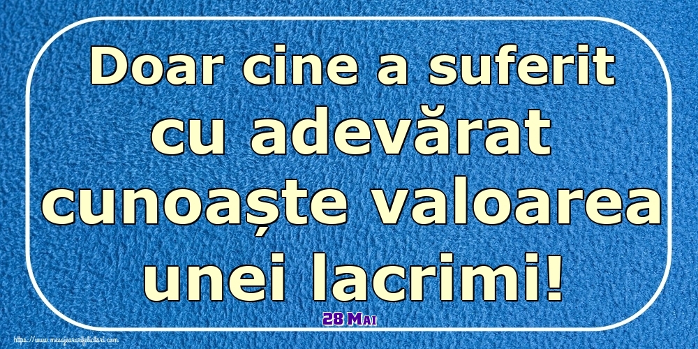 Felicitari de 28 Mai - 28 Mai - Doar cine a suferit cu adevărat cunoaște valoarea unei lacrimi!