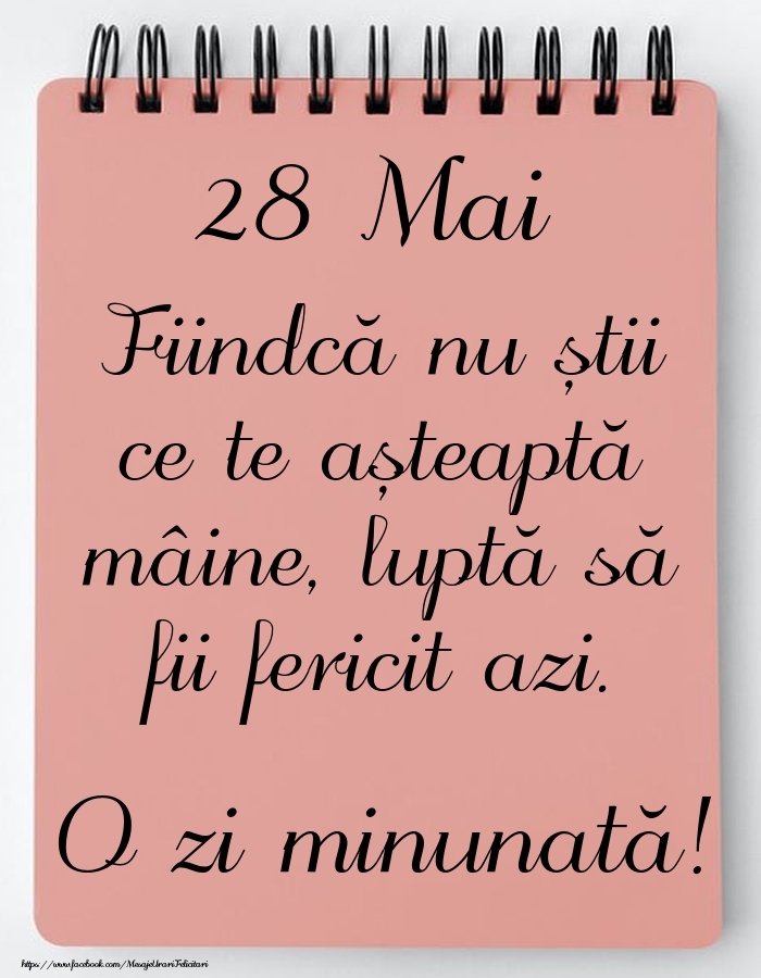 Mesajul zilei -  28 Mai - O zi minunată!