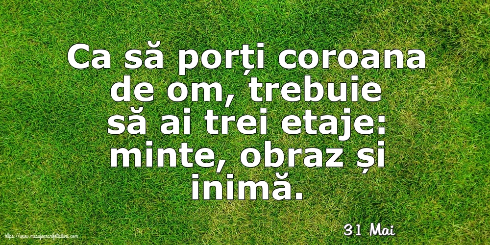 Felicitari de 31 Mai - 31 Mai - Ca să porți coroana de om, trebuie să ai trei etaje: minte, obraz și inimă.
