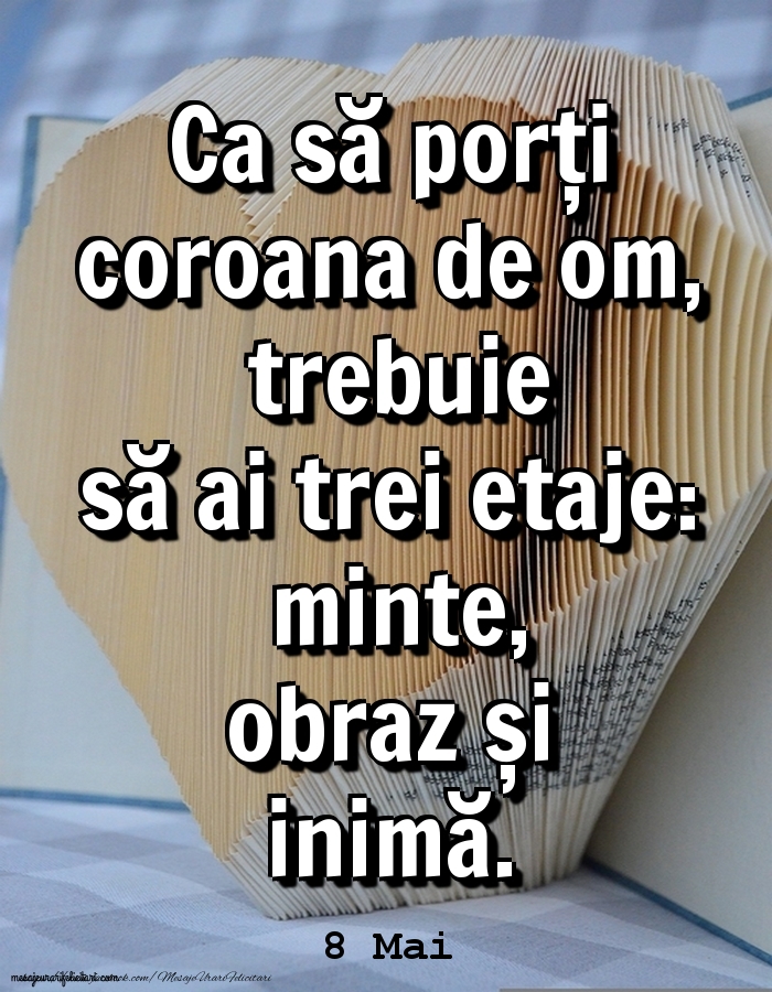 8.Mai 	Ca să porți coroana de om, trebuie să ai trei etaje: minte, obraz și inimă.