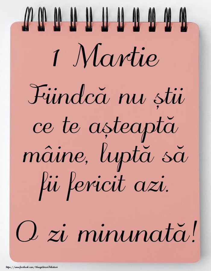 Felicitari de 1 Martie - Mesajul zilei -  1 Martie - O zi minunată!