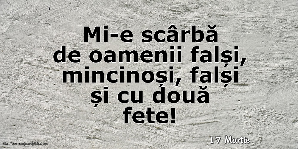 Felicitari de 17 Martie - 17 Martie - Mi-e scârbă de oamenii falși,