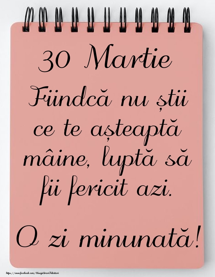Mesajul zilei -  30 Martie - O zi minunată!