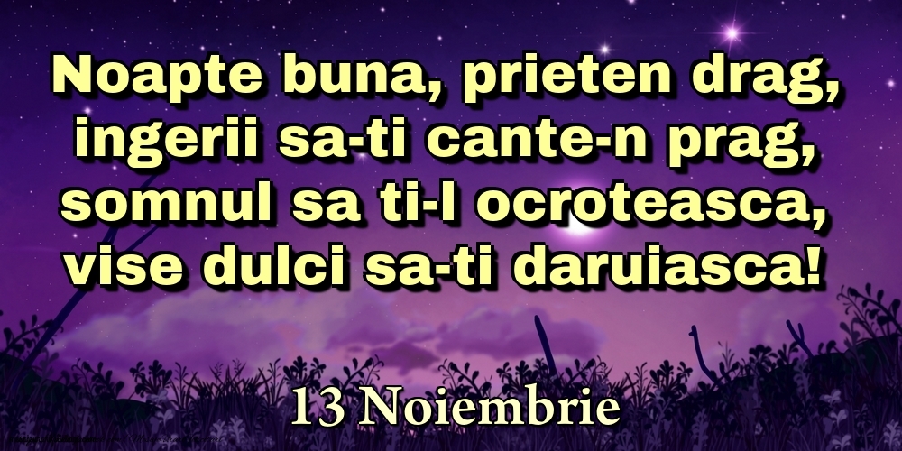 13 Noiembrie - Noapte buna, prieten drag, ingerii sa-ti cante-n prag, somnul sa ti-l ocroteasca, vise dulci sa-ti daruiasca!