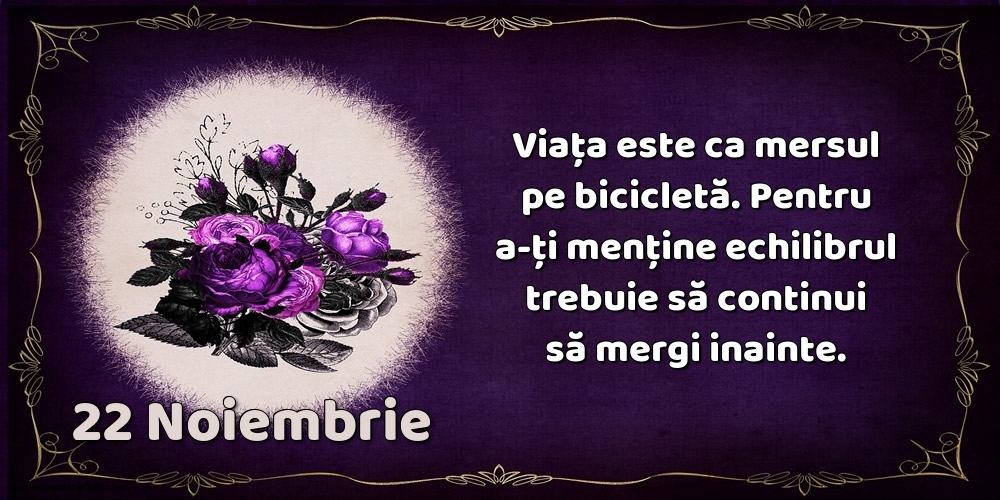 Felicitari de 22 Noiembrie - 22.Noiembrie Viața este ca mersul pe bicicletă. Pentru a-ți menține echilibrul trebuie să continui să mergi inainte.
