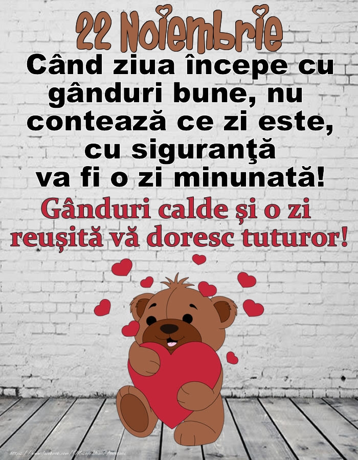 22 Noiembrie Gânduri calde și o zi  reușită vă doresc tuturor!