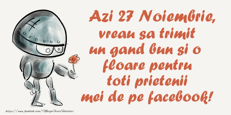 Felicitari de 27 Noiembrie - Azi 27 Noiembrie, vreau sa trimit un gand bun si o floare pentru toti prietenii mei de pe facebook!