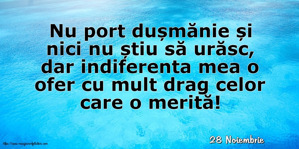Felicitari de 28 Noiembrie - 28 Noiembrie - Indiferenta mea o ofer cu mult drag celor care o merită!