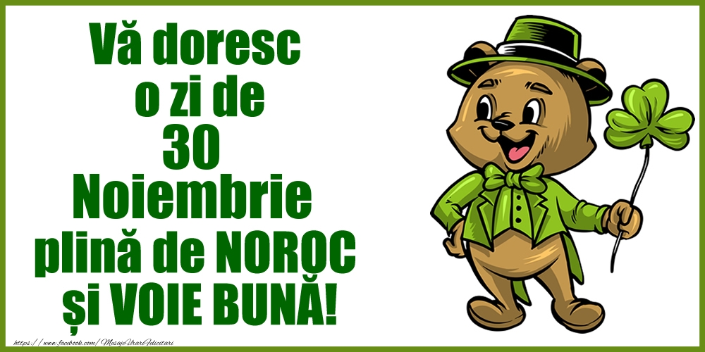 Vă doresc o zi de Noiembrie 30 plină de noroc și voie bună!