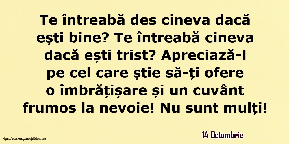 Felicitari de 14 Octombrie - 14 Octombrie - Te întreabă des cineva dacă ești bine? Te întreabă cineva dacă ești trist?