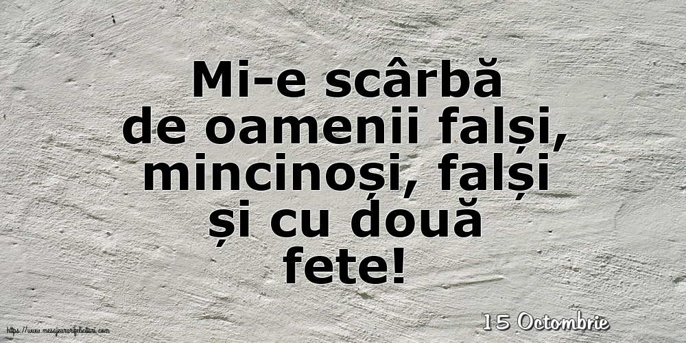 Felicitari de 15 Octombrie - 15 Octombrie - Mi-e scârbă de oamenii falși,