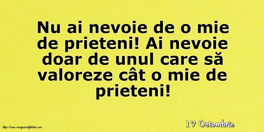 Felicitari de 17 Octombrie - 17 Octombrie - Nu ai nevoie de o mie de prieteni!