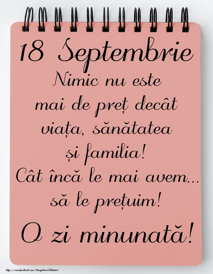Mesajul zilei de astăzi 18 Septembrie - O zi minunată!