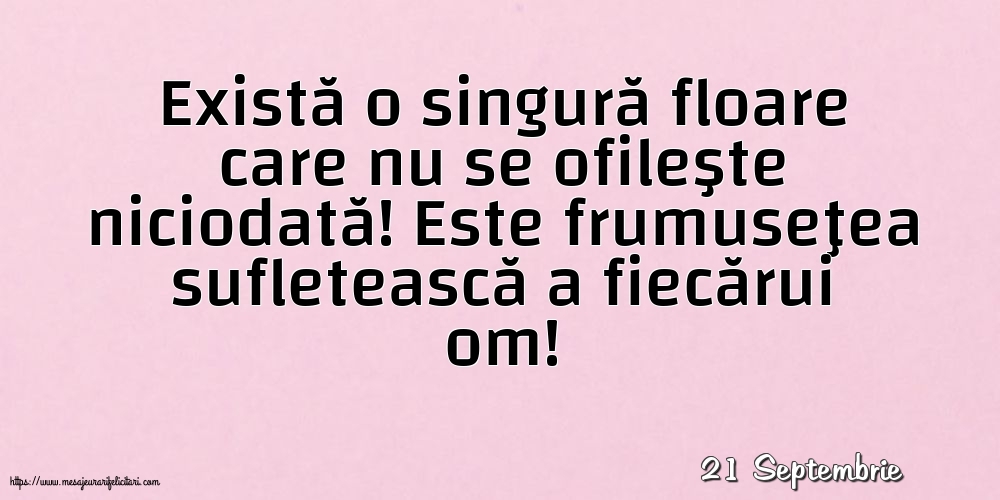 Felicitari de 21 Septembrie - 21 Septembrie - Există o singură floare care nu se ofileşte niciodată