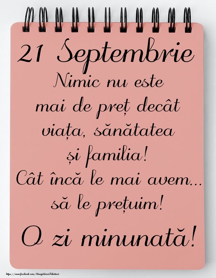 Mesajul zilei de astăzi 21 Septembrie - O zi minunată!