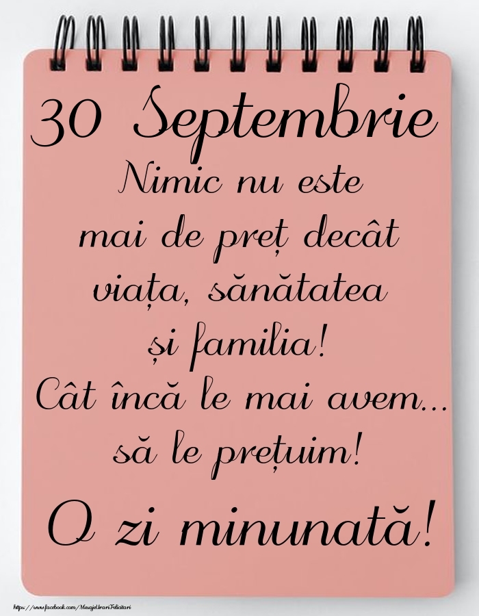 Mesajul zilei de astăzi 30 Septembrie - O zi minunată!