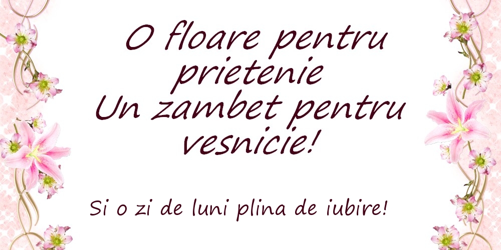 O floare pentru prietenie Un zambet pentru vesnicie! Si o zi de luni plina de iubire!