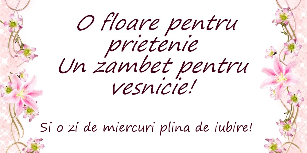 O floare pentru prietenie Un zambet pentru vesnicie! Si o zi de miercuri plina de iubire!