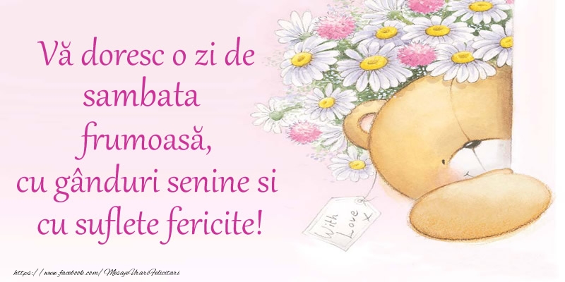 Vă doresc o zi de sambata frumoasă, cu gânduri senine si cu suflete fericite!